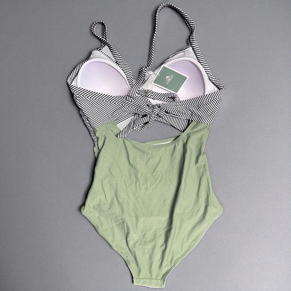 π Stripes & Olive Delight: Chic Eomenie Swimsuit - Medium πΏ NWT - Picture 4 of 10